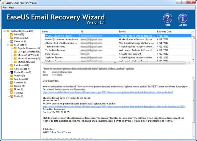 outlook email recovery